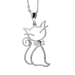 Collier en argent rhodié, chat et oxyde de zirconium