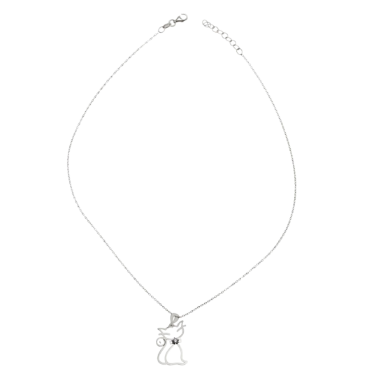 Collier en argent rhodié, chat et oxyde de zirconium