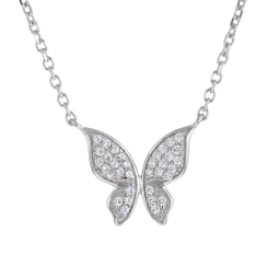 Collier en argent rhodié, papillon oxydes de zirconium