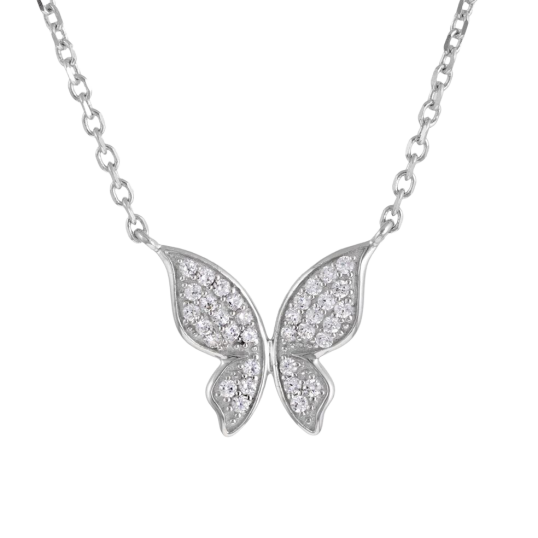 Collier en argent rhodié, papillon oxydes de zirconium