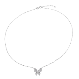 Collier en argent rhodié, papillon oxydes de zirconium