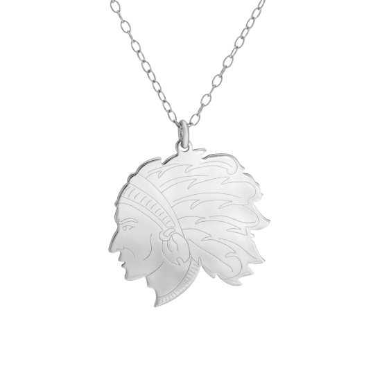 Collier en argent rhodié, tête d'indien