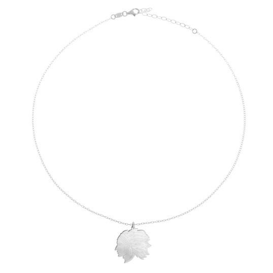 Collier en argent rhodié, tête d'indien