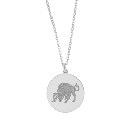 Collier en argent rhodié, zodiaque taureau 