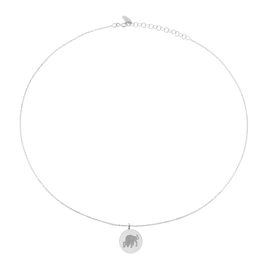 Collier en argent rhodié, zodiaque taureau 