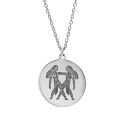 Collier en argent rhodié, zodiaque gémeaux