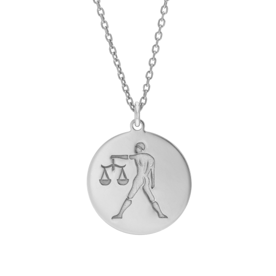 Collier en argent rhodié, zodiaque balance