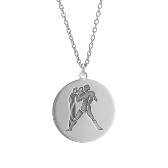 Collier en argent rhodié, zodiaque verseau