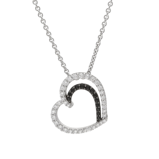 Collier en argent rhodié et oxydes de zirconium noirs et blancs