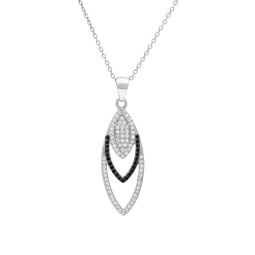 Collier en argent rhodié et rhodié noir, oxydes de zirconium noirs et blancs