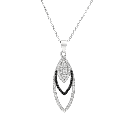 Collier en argent rhodié et rhodié noir, oxydes de zirconium noirs et blancs