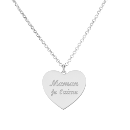 Collier en argent rhodié, coeur Maman je t'aime