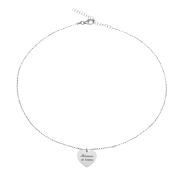 Collier en argent rhodié, coeur Maman je t'aime