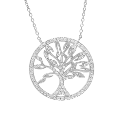 Collier en argent rhodié et oxydes de zirconium, arbre de vie