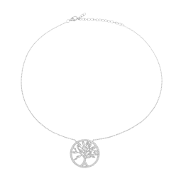 Collier en argent rhodié et oxydes de zirconium, arbre de vie