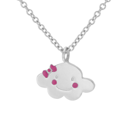 Collier en argent rhodié et laque rose, nuage