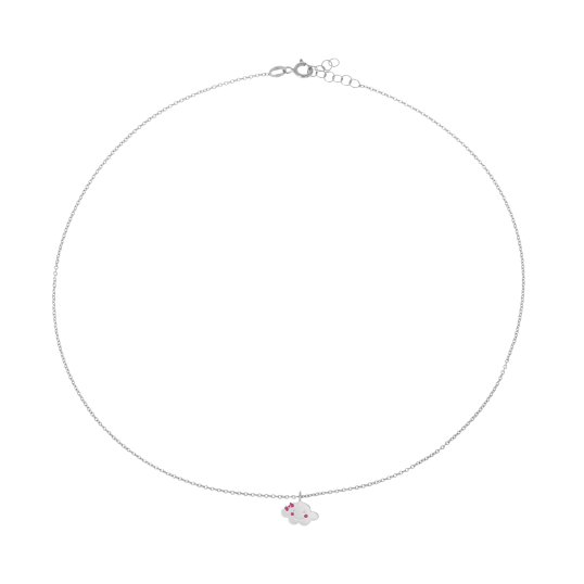Collier en argent rhodié et laque rose, nuage