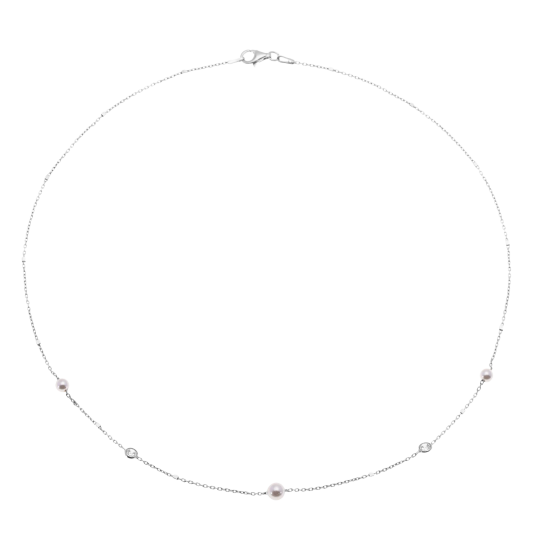 Collier en argent rhodié, oxydes de zirconium et perles synthétiques