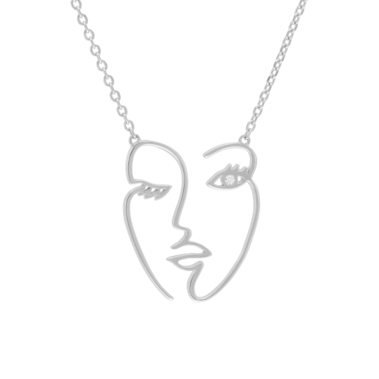 Collier en argent rhodié et oxyde de zirconium, visage