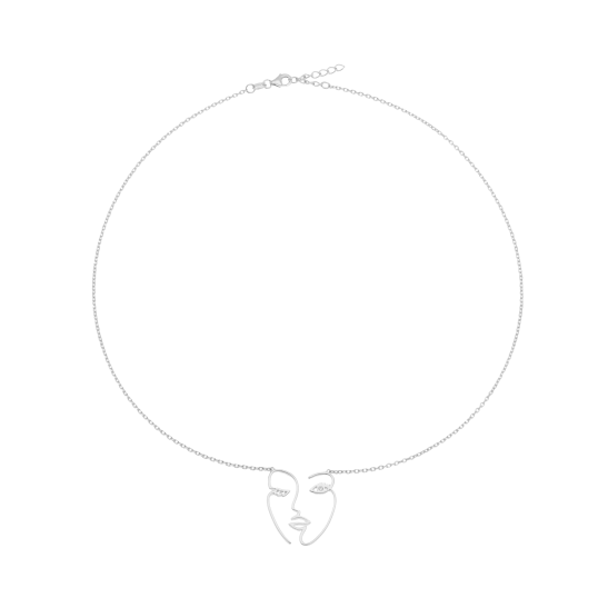 Collier en argent rhodié et oxyde de zirconium, visage