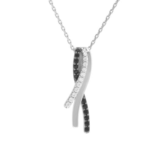 Collier en argent rhodié et rhodié noir, oxydes de zirconium noirs et blancs