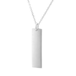 Collier en argent rhodié, plaque rectangle verticale 10 mm