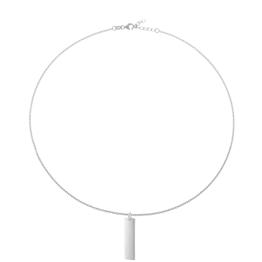 Collier en argent rhodié, plaque rectangle verticale 10 mm