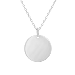 Collier en argent rhodié, plaque ronde 19.5 mm