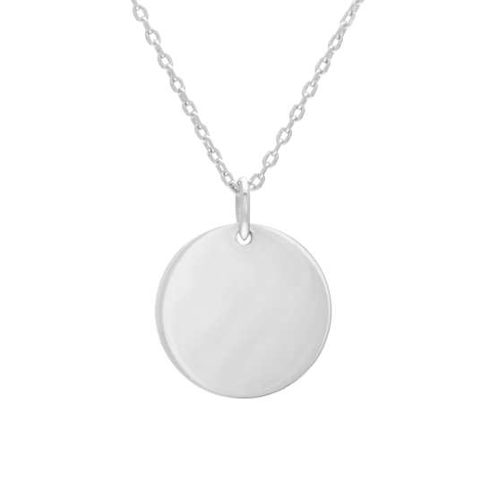 Collier en argent rhodié, plaque ronde 19.5 mm