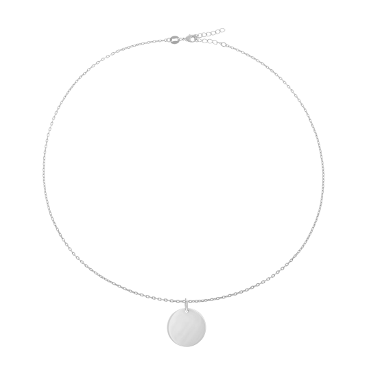 Collier en argent rhodié, plaque ronde 19.5 mm