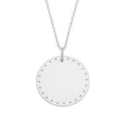 Collier en argent rhodié plaque ronde 25 mm, motif pointillé