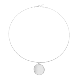 Collier argent rhodié, plaque ronde perlée 25 mm