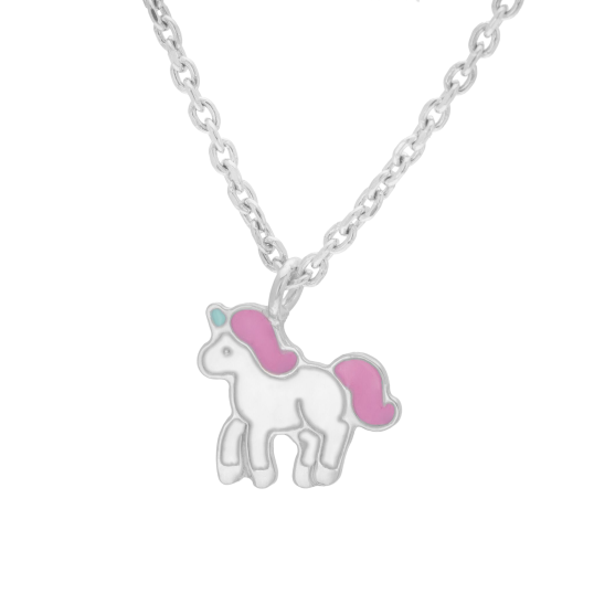 Collier en argent rhodié et laque, licorne