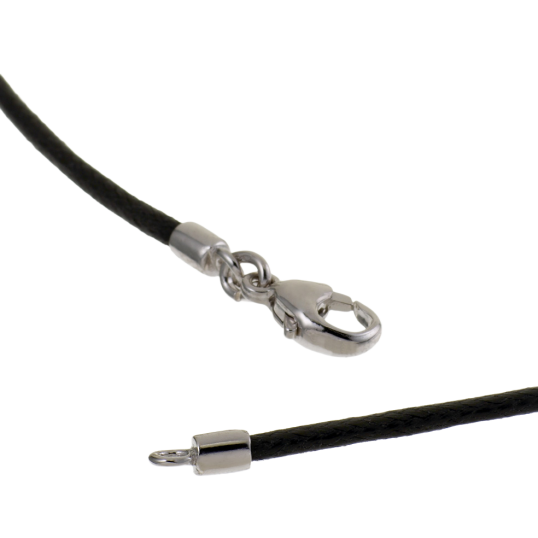 Collier en argent rhodié cordon en coton noir