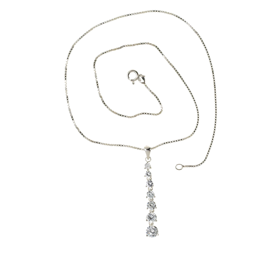 Collier en argent rhodié, oxydes de zirconium et maille vénitienne