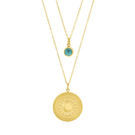 Collier en acier doré et pierre synthétique