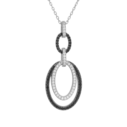 Collier en argent rhodié et rhodié noir, oxydes de zirconium noirs et blancs