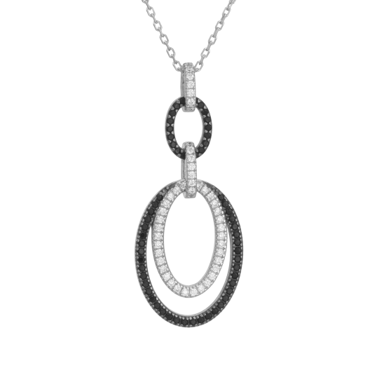 Collier en argent rhodié et rhodié noir, oxydes de zirconium noirs et blancs