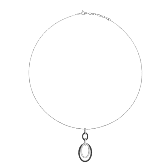 Collier en argent rhodié et rhodié noir, oxydes de zirconium noirs et blancs