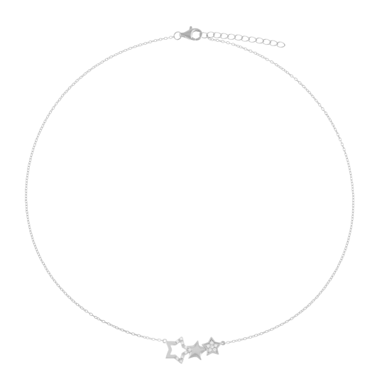 Collier en argent rhodié et oxydes de zirconium, étoiles