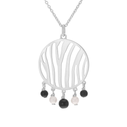 Collier en argent rhodié, perles de culture et onyx