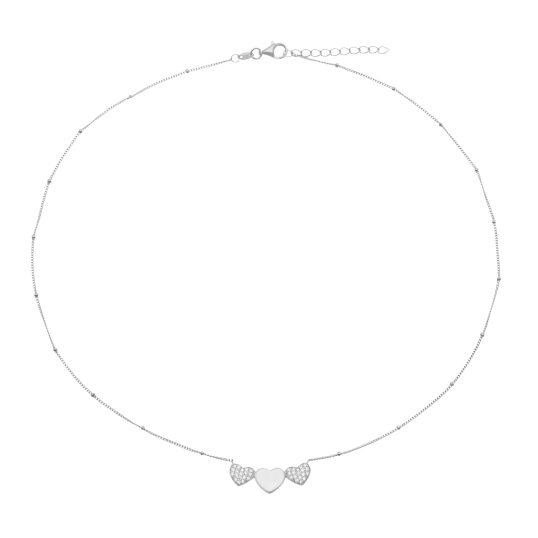 Collier en argent rhodié et oxydes de zirconium, coeurs
