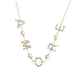 Collier en argent doré et pierres synthétiques, 'AMORE'