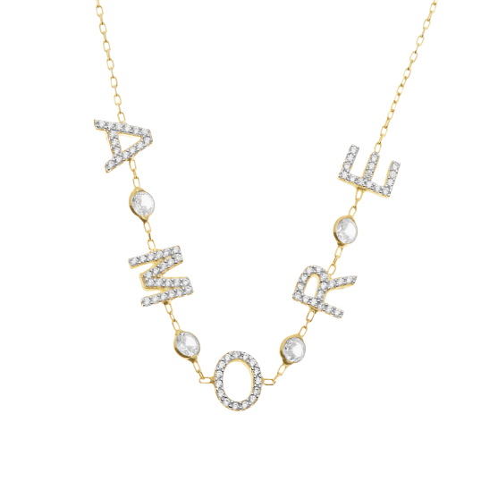 Collier en argent doré et pierres synthétiques, 'AMORE'