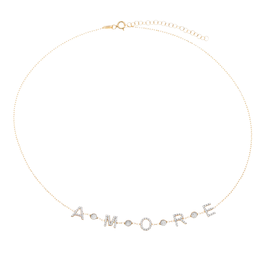 Collier en argent doré et pierres synthétiques, 'AMORE'