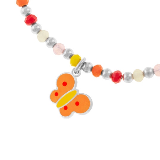 Collier en argent rhodié, laque et pierres synthétiques