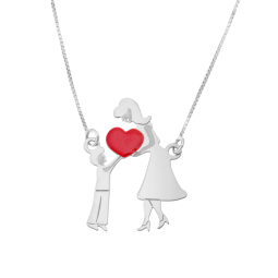 Collier en argent rhodié et laque, coeur