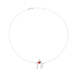 Collier en argent rhodié et laque, coeur