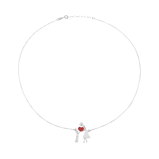 Collier en argent rhodié et laque, coeur