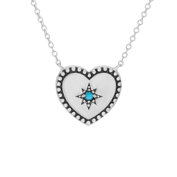 Collier en argent rhodié et pierre synthétique, coeur